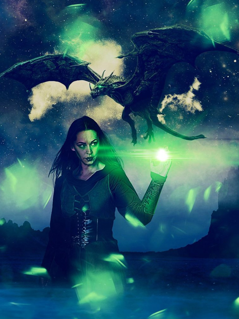 Lady of the dragons: "Elemental fury unleashed. Warrior, storm, and dragon."