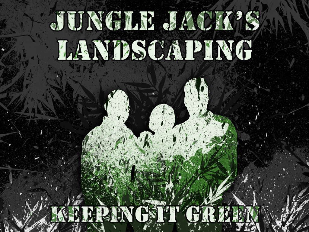 "Jungle Jacks Landscaping" "Jungle Jacks Landscaping" Clever camouflage concept meets bold texture and humor. Memorable branding that stands out in landscaping.