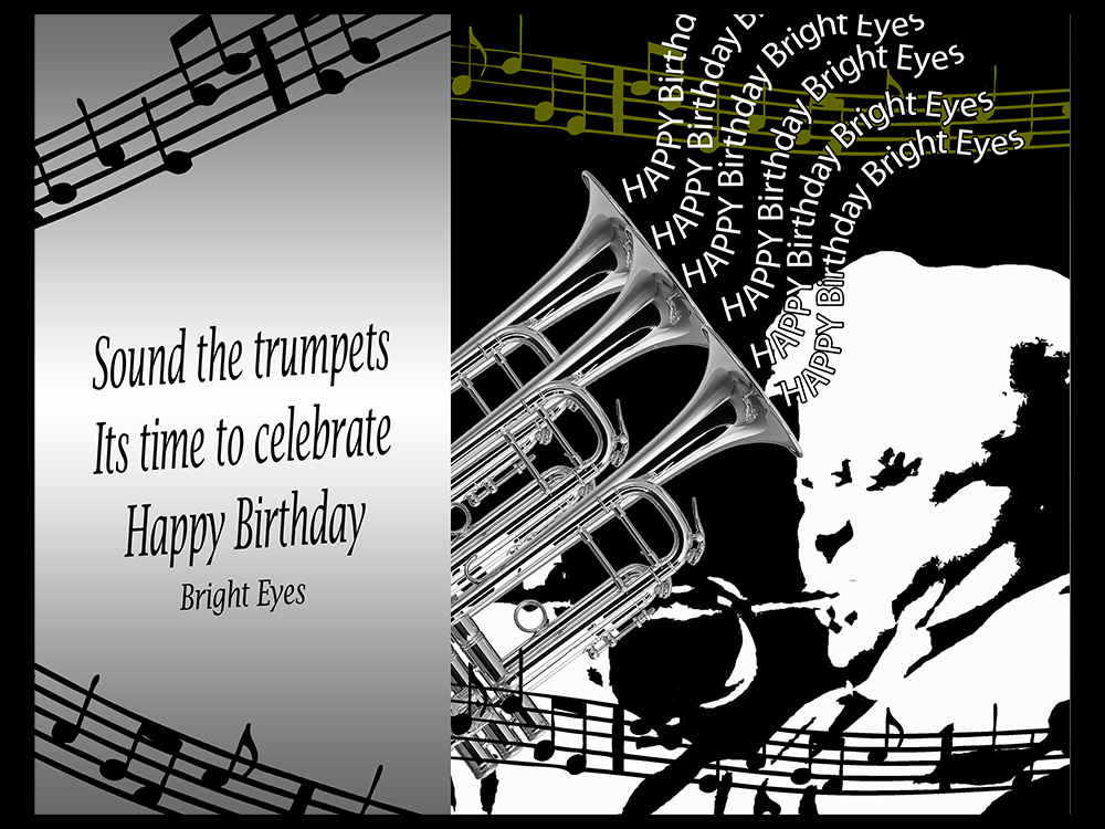 kims music card Trumpet Birthday Blast Musical typography flows with celebratory energy. Visual storytelling that turns a simple greeting into art.